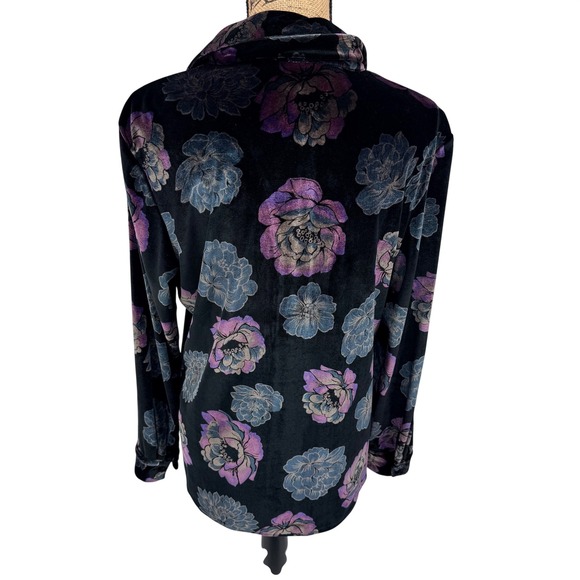 Coldwater Creek Velvet Floral Button Down Shirt Black Purple Whimsigoth S Loose - Picture 3 of 9